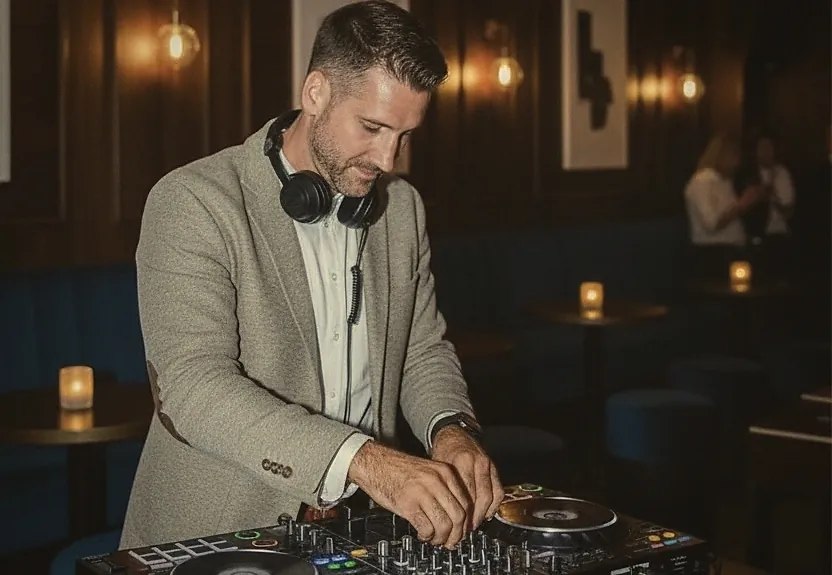 Marcel Wagner in der Lounge am DJ-Pult mit Headphones, Tradition und Passion DJ aus Herford Marcel Wagner in der Lounge am DJ-Pult mit Headphones, Tradition und Passion DJ aus Herford